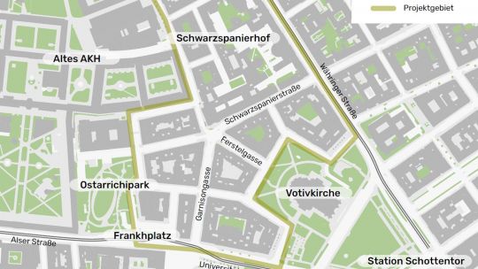 Stadtplanausschnitt rund um den Frankhplatz im 9. Bezirk